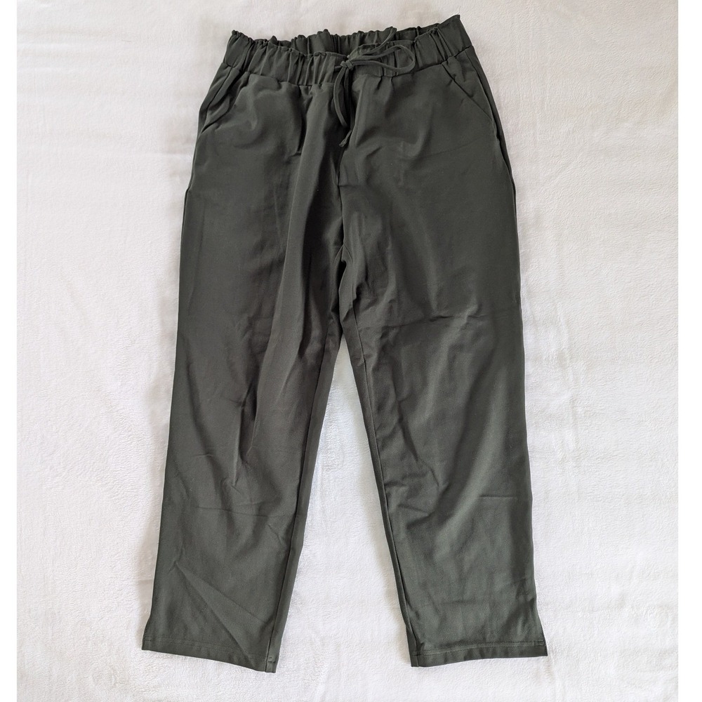 Rachel Zoe Ankle Pants Olive Green Drawstring Waist Sz L Comfortable Office
